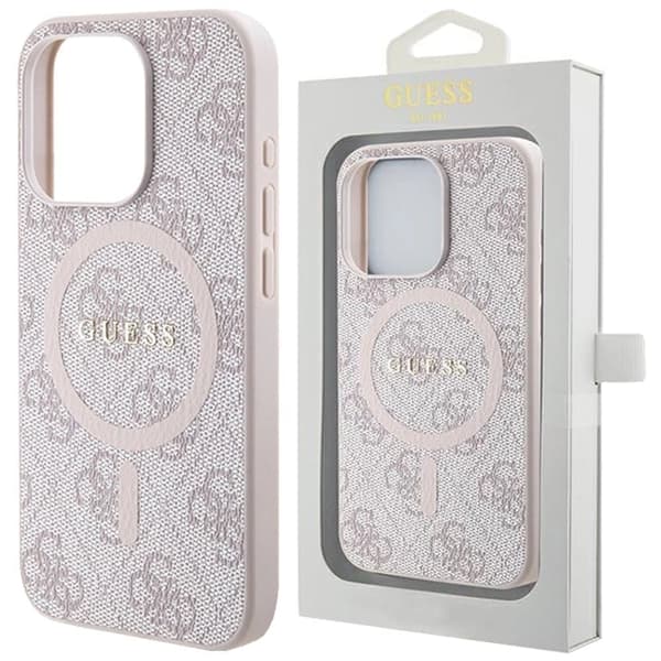 Guess 4G Collection Leather Metal Logo MagSafe-deksel til iPhone 15 Plus / 14 Plus - Rosa