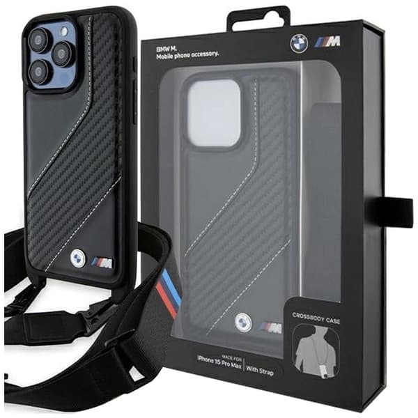 BMW M Edition Carbon Stripe & Strap Deksel til iPhone 15 Pro Max - Svart
