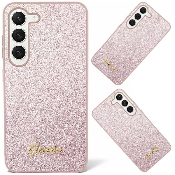 Guess Glitter Script-deksel til Samsung Galaxy S24 Ultra - Rosa