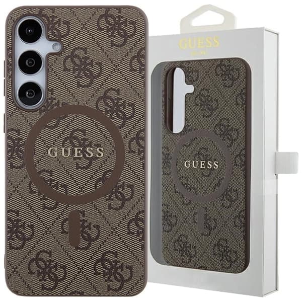 Guess 4G Collection Leather Metal Logo MagSafe-deksel til Samsung Galaxy S24 - Brun