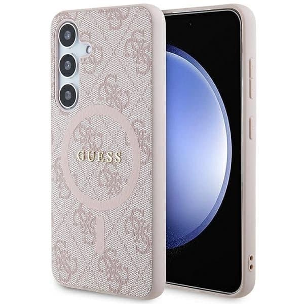 Guess 4G Collection Leather Metal Logo MagSafe-deksel til Samsung Galaxy S24 - Rosa