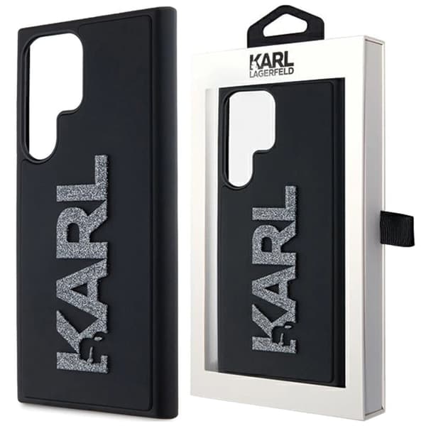 Karl Lagerfeld 3D Gummi Glitter Logo Deksel til Samsung Galaxy S23 Ultra - Svart