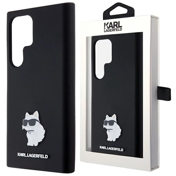 Karl Lagerfeld Silikon Choupette Metal Pin Deksel til Samsung Galaxy S23 Ultra - Svart
