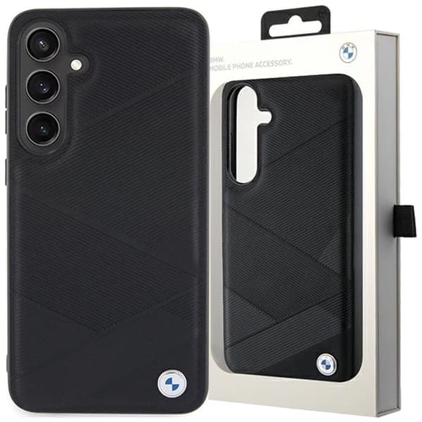 BMW Signature Leather Crossing Lines Pattern Model Veske til Samsung Galaxy S24+ - Svart