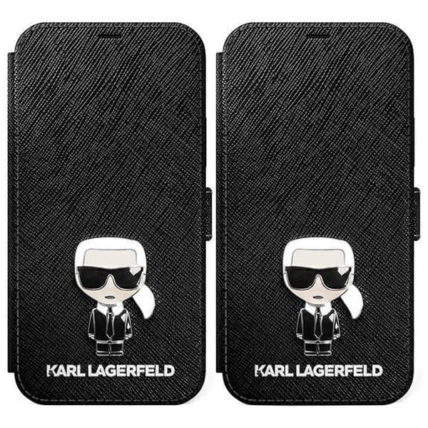 Karl Lagerfeld KLFLBKP12SIKMSBK iPhone 12 mini 5.4 svart/svart bok Saffiano Ikonik Metal