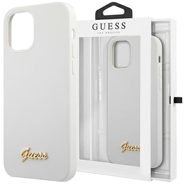 Guess GUHCP12SLSLMGWH iPhone 12 mini 5.4 hvit/hvit hardt deksel Metal Logo Script