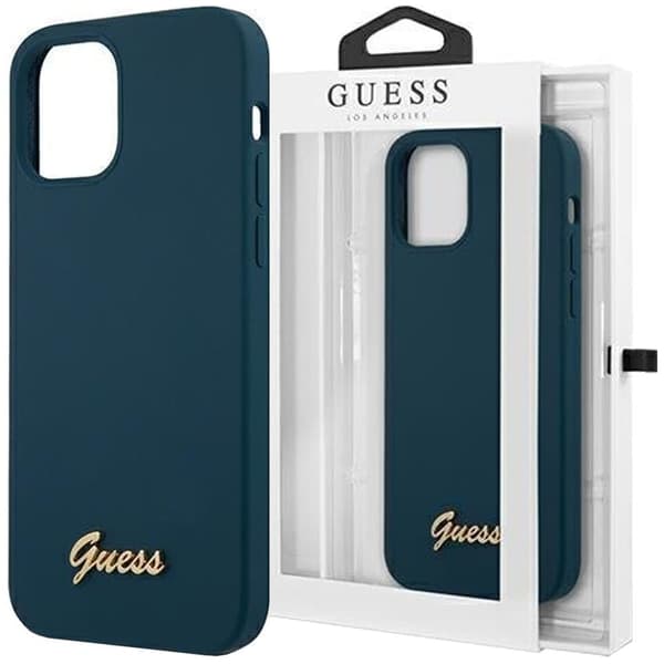 Guess GUHCP12LLSLMGBL iPhone 12 Pro Max 6.7 blå/blå hardt deksel Metal Logo Script