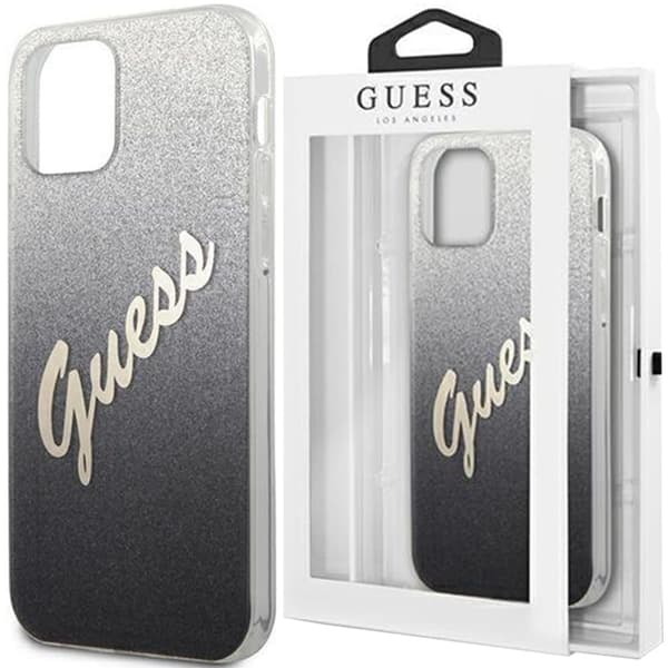 Guess GUHCP12MPCUGLSBK iPhone 12/12 Pro 6.1 svart/svart hardt deksel Glitter Gradient Script