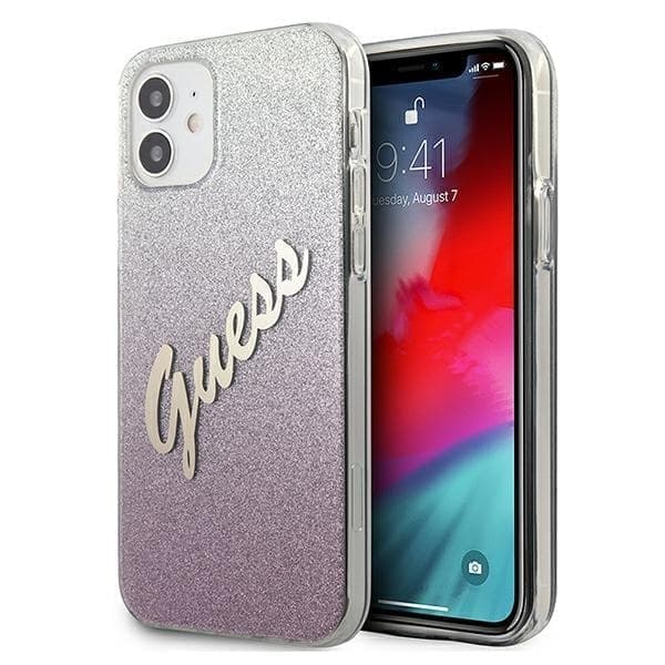 Guess GUHCP12SPCUGLSPI iPhone 12 mini 5,4" pinkki/vaaleanpunainen kovakotelo Glitter Gradient Script