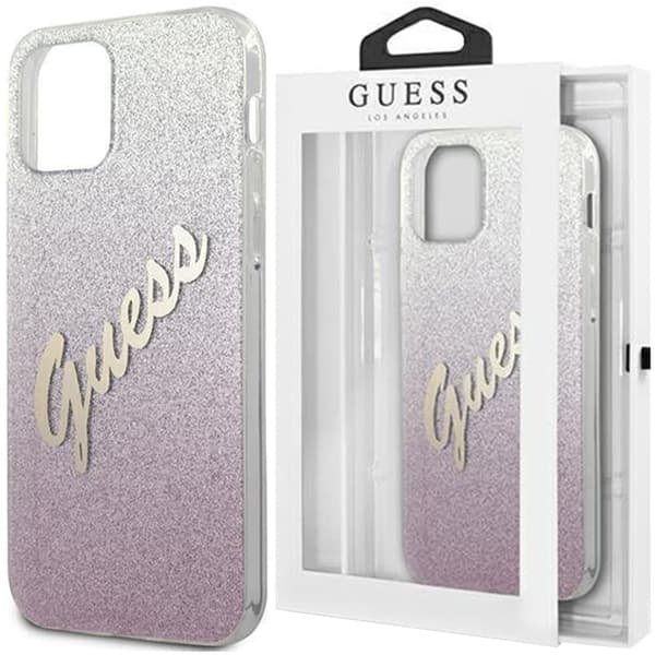 Guess GUHCP12LPCUGLSPI iPhone 12 Pro Max 6.7 rosa/rosa hardt deksel Glitter Gradient Script