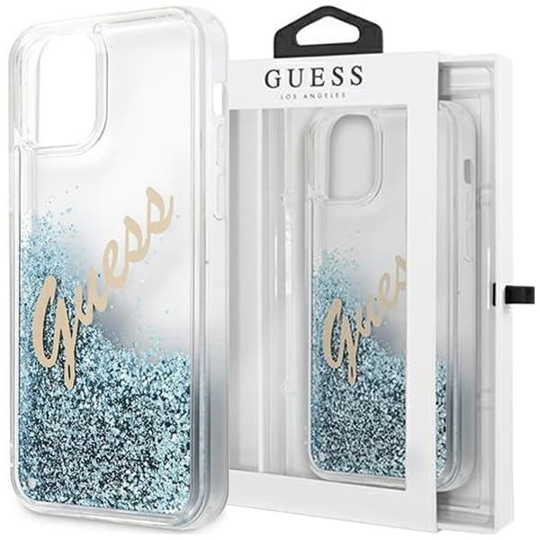 Guess GUHCP12LGLVSBL iPhone 12 Pro Max 6.7 blå/blå hardt deksel Glitter Vintage Script
