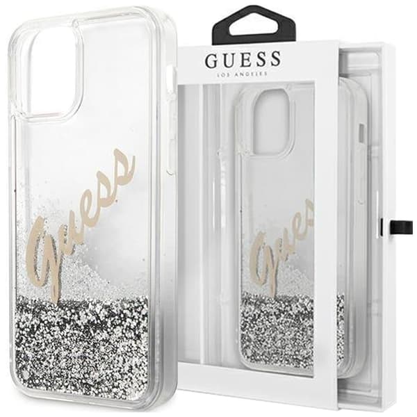 Guess GUHCP12LGLVSSI iPhone 12 Pro Max 6.7 sølv/sølv hardt deksel Glitter Vintage Script