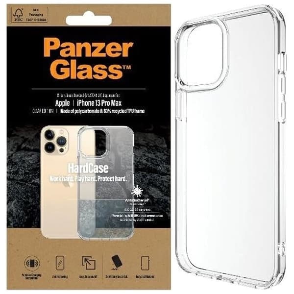 PanzerGlass HardCase antibakteerinen Military Grade -sertifioitu kotelo iPhone 13 Pro Maxille - läpinäkyvä