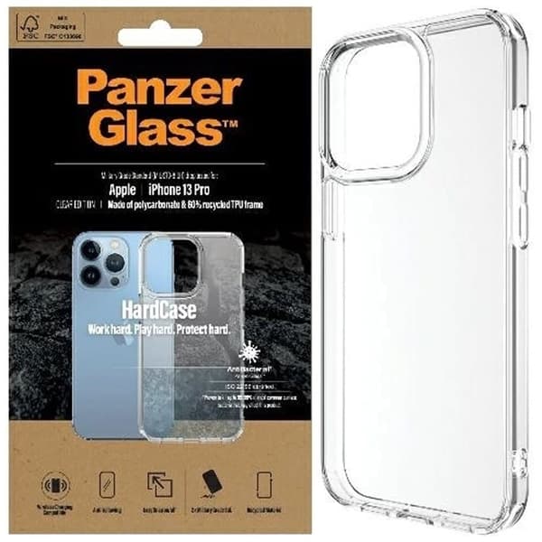 PanzerGlass HardCase antibakteerinen Military Grade -sertifioitu kotelo iPhone 13 Prolle - läpinäkyvä