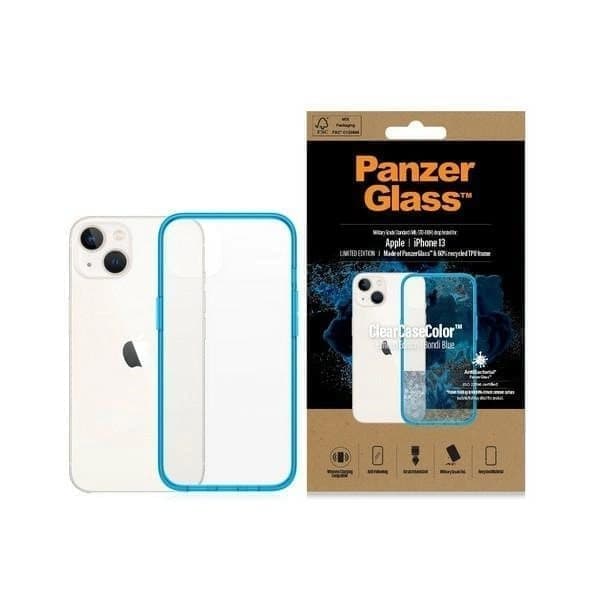 PanzerGlass ClearCase antibakterielt deksel med militærsertifisering for iPhone 13/14/15 - Gjennomsiktig blå