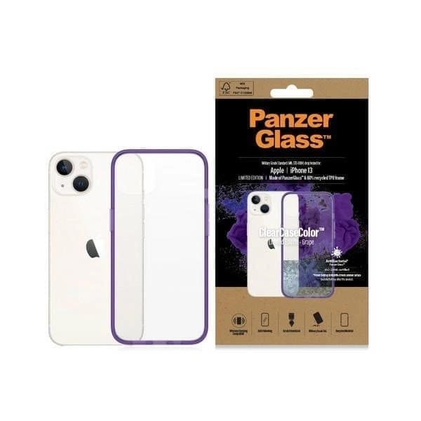 PanzerGlass ClearCase antibakteerinen suojakuori Military Grade -sertifikaatilla iPhone 13 / 14 / 15 -puhelimelle - läpinäkyvä violetti