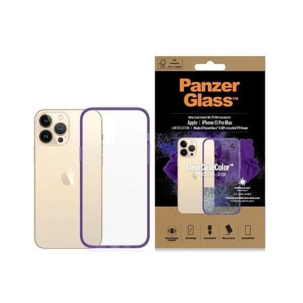 PanzerGlass ClearCase antibakteerinen Military Grade -sertifioitu kotelo iPhone 13 Pro Maxille - läpinäkyvä violetti