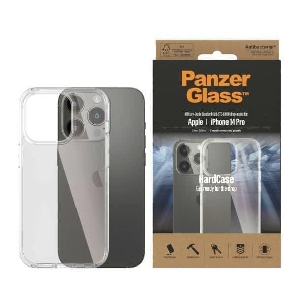 PanzerGlass HardCase antibakteerinen Military Grade -sertifioitu kotelo iPhone 14 Prolle - läpinäkyvä