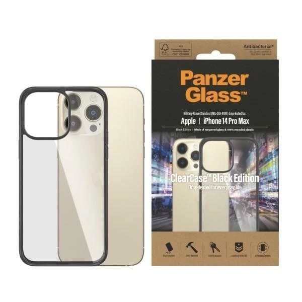 PanzerGlass ClearCase antibakteerinen suojakuori iPhone 14 Pro Maxille - läpinäkyvä ja musta