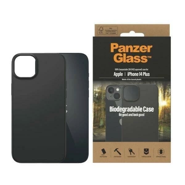 PanzerGlass biologisk nedbrytbart deksel til iPhone 14 Plus / 15 Plus - svart