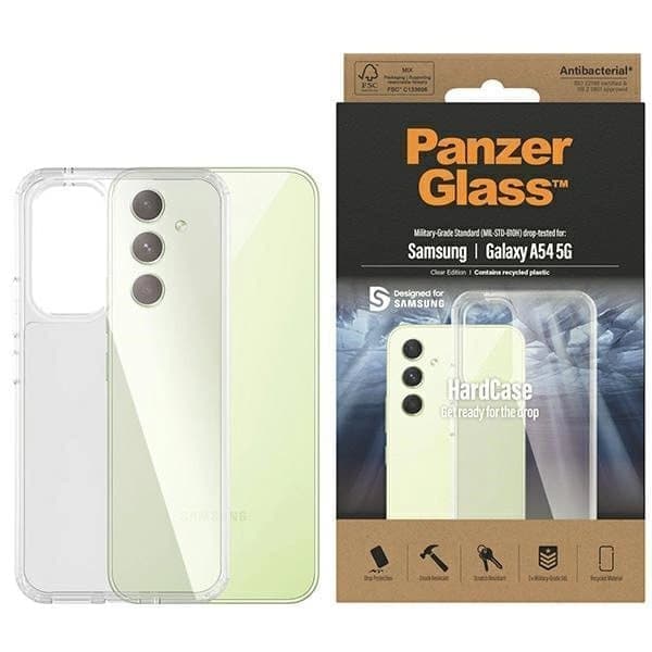 PanzerGlass HardCase antibakteerinen Military Grade -sertifioitu kotelo Samsung Galaxy A54 5G:lle - läpinäkyvä