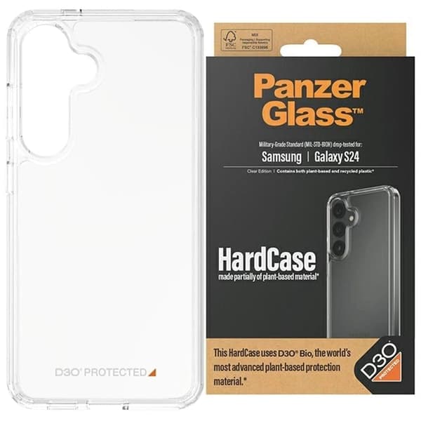 PanzerGlass HardCase D3O® Bio og Military Grade sertifisert for Samsung Galaxy S24 - Gjennomsiktig
