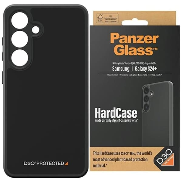PanzerGlass HardCase D3O® Bio og Military Grade sertifisert for Samsung Galaxy S24+ - Gjennomsiktig og svart