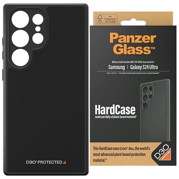 PanzerGlass HardCase D3O® Bio og Military Grade sertifisert for Samsung Galaxy S24 Ultra - Gjennomsiktig og svart