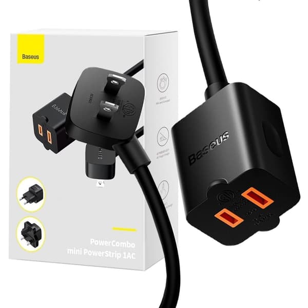 Baseus PowerCombo kabel/skjøtekabel med ministativ 1 m svart (EU og UK nettadapter) (PSMN000301)