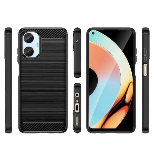 Carbon Case-hus for Realme 10 fleksibel silikonkarbonbeskyttelse, svart