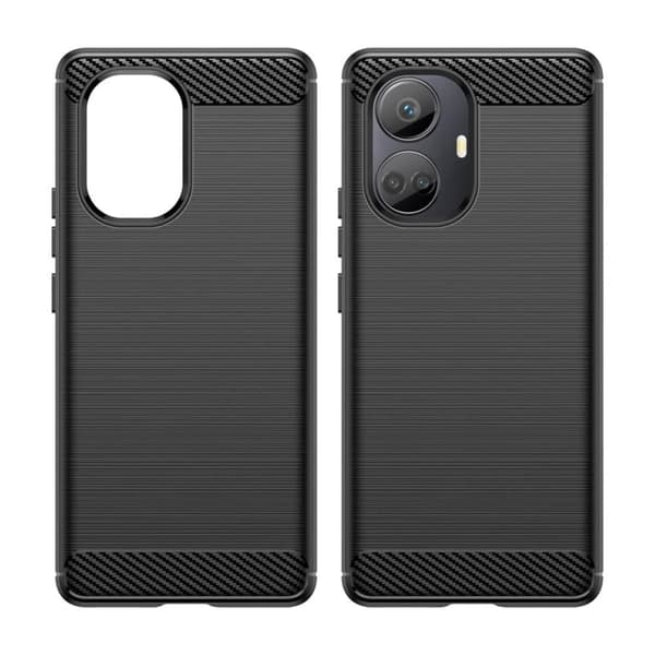 Karbonveske for Realme 10 Pro+ fleksibel silikonkarbonbeskyttelse, svart