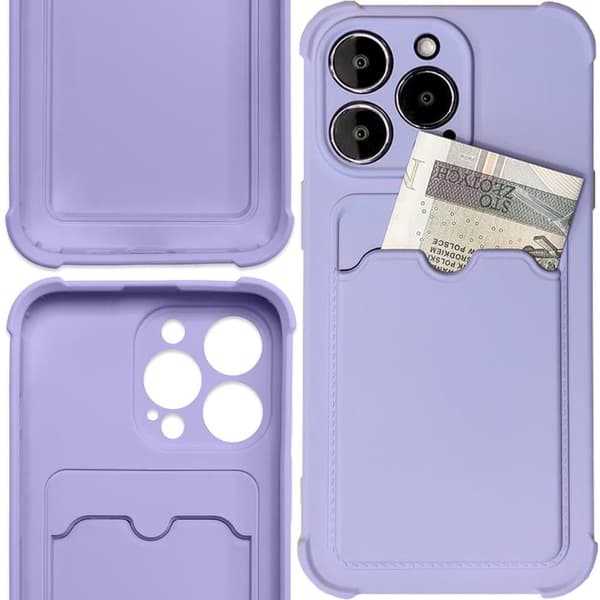 Card Armor-deksel til iPhone 12 Pro-kortlommebok? silikon pansret Air Bag case lilla