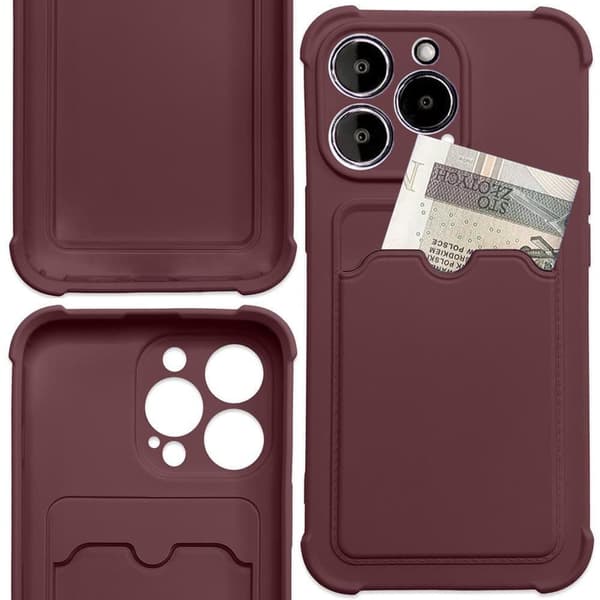 Card Armor-deksel til iPhone 12 Pro-kortlommebok? silikon pansret Air Bag-etui, bringebær