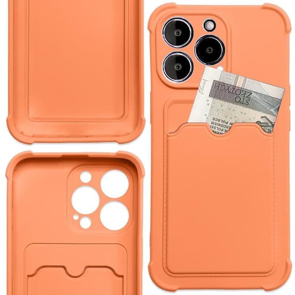 Card Armor-deksel til iPhone 12 Pro-kortlommebok? silikon pansret kollisjonsputekasse, oransje
