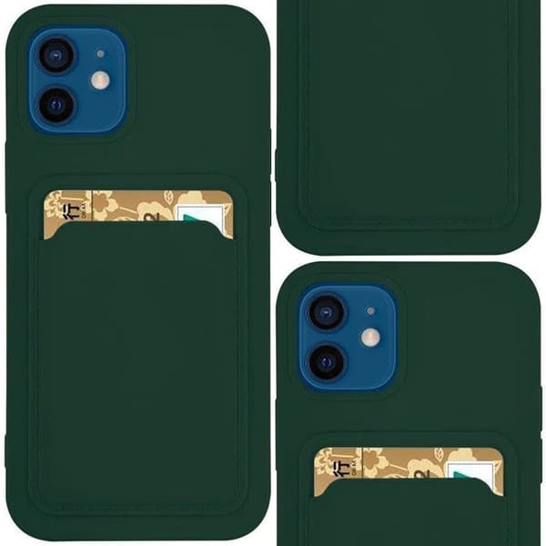 Card Case silikon lommebokveske med kortspor? dokumenter for Samsung Galaxy A22 4G mørkegrønn