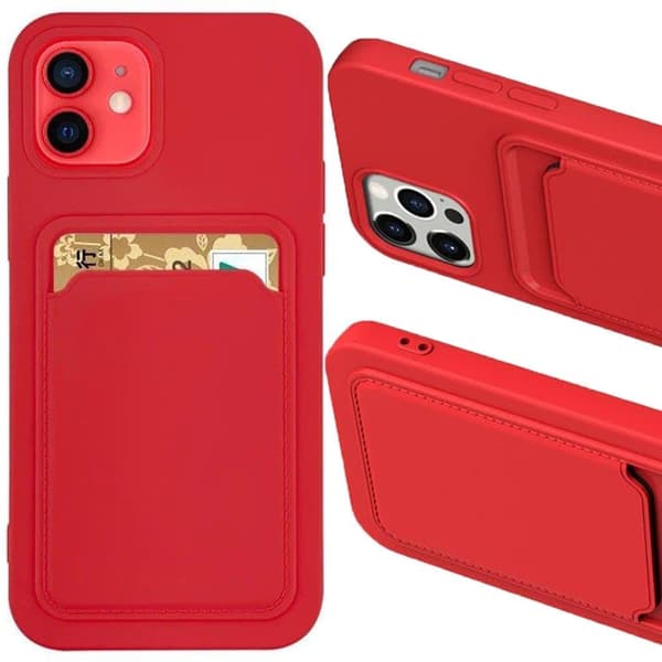 Card Case silikon lommebokveske med kortspor? dokumenter Samsung Galaxy A22 4G rød