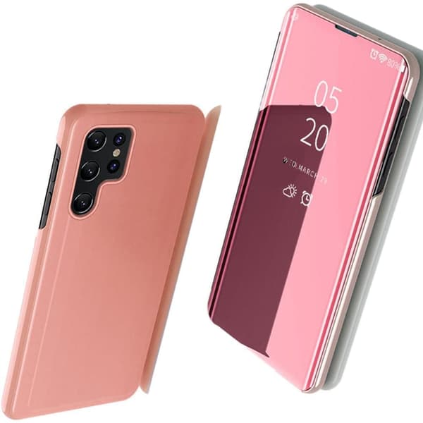 Clear View Case Flip-deksel til Samsung Galaxy S22 Ultra rosa