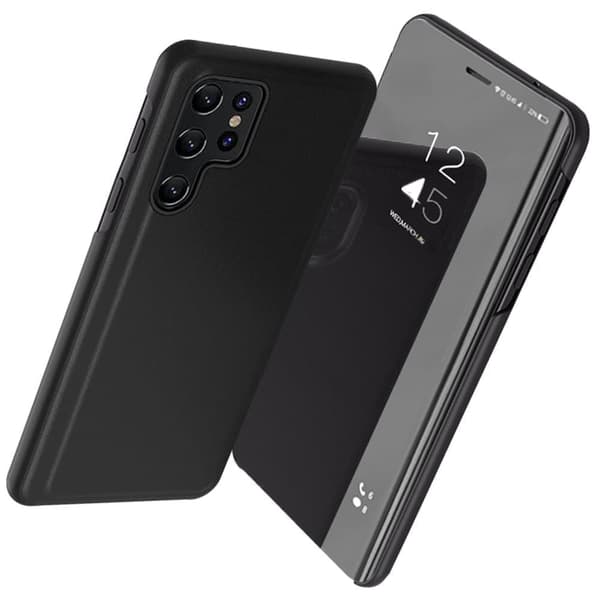Clear View-deksel til Samsung Galaxy S23 Ultra med klaff, svart