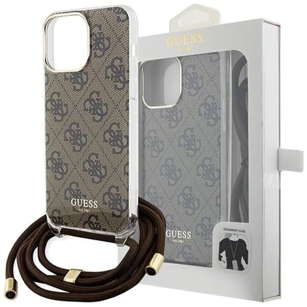 Guess Crossbody Cord 4G Print-deksel til iPhone 15 Pro - brun