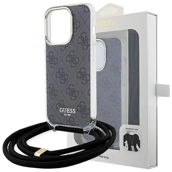 Guess Crossbody Cord 4G Print-deksel til iPhone 15 Pro - svart