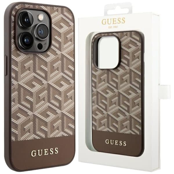 Guess GCube Stripes MagSafe GUHMP14LHGCFSEW-deksel til iPhone 14 Pro - brun
