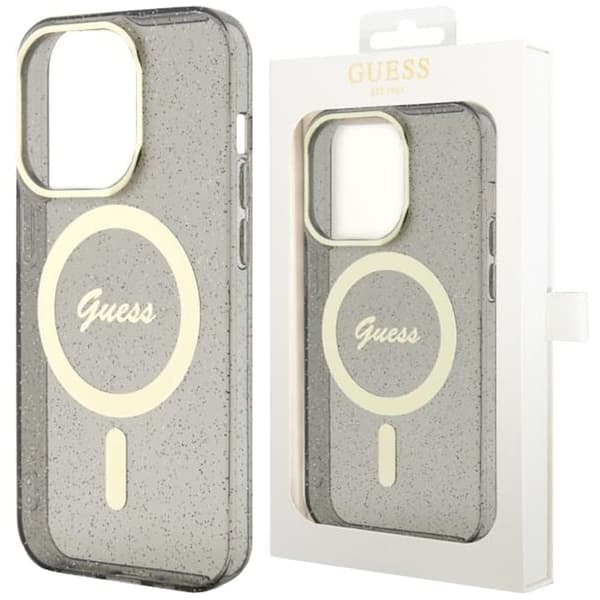 Guess Glitter Gold MagSafe GUHMN61HCMCGK-deksel til iPhone 11 / Xr - Svart