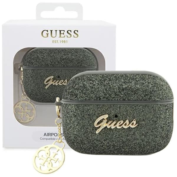 Guess GUAP2GLGSHA-deksel for AirPods Pro 2-deksel grønn/khaki Glitter Flake 4G Charm