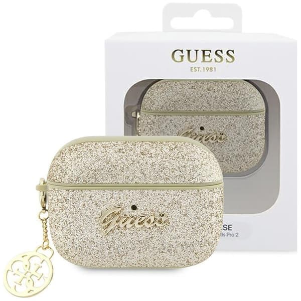 Guess GUAP2GLGSHD-deksel til AirPods Pro 2-deksel - Gold Glitter Flake 4G Charm