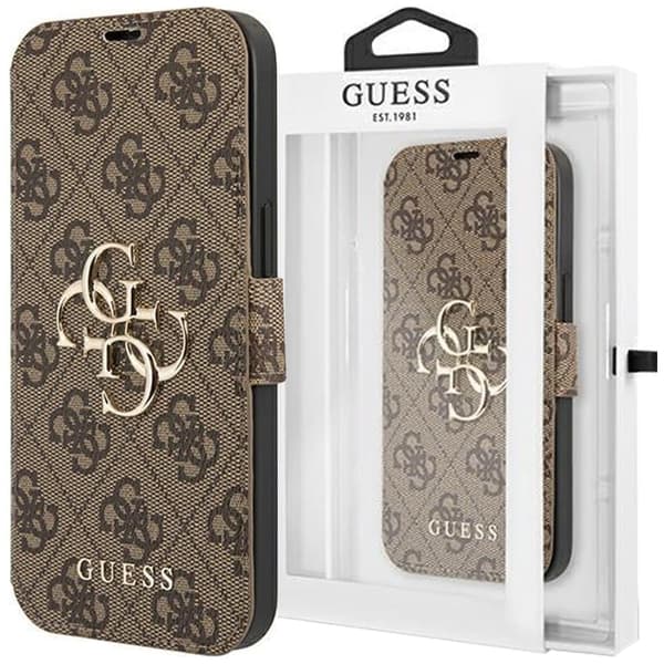 Guess GUBKP13L4GMGBR-deksel for iPhone 13 Pro / 13 - brun bok 4G Big Metal Logo