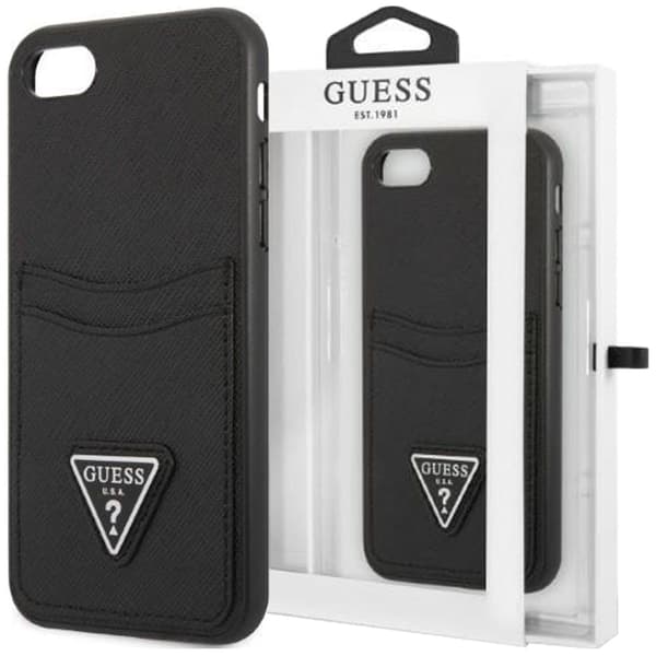 Guess GUHCI8PSATPK-deksel for iPhone 7 / 8 / SE 2020 / SE 2022 hardt deksel - svart Saffiano Triangle-logokortspor