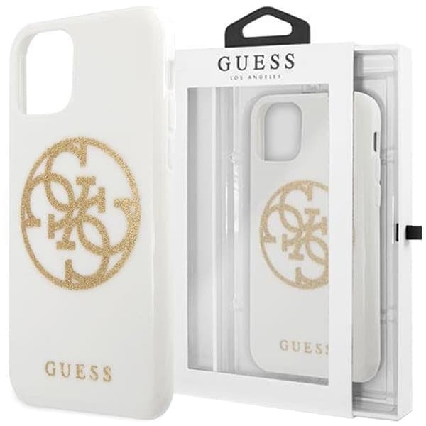Guess GUHCN65TPUWHGLG iPhone 11 Pro Max hvit/hvit hardt deksel Glitter 4G Circle Logo
