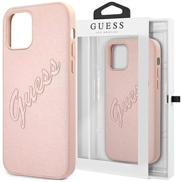 Guess GUHCP12LRSAVSRG iPhone 12 Pro Max 6.7 rosa/rosa hardt deksel Saffiano Vintage Script