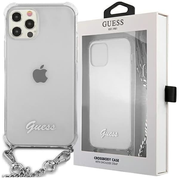 Guess GUHCP12MKC4GSSI iPhone 12/12 Pro 6.1 gjennomsiktig hardt deksel 4G sølvkjede