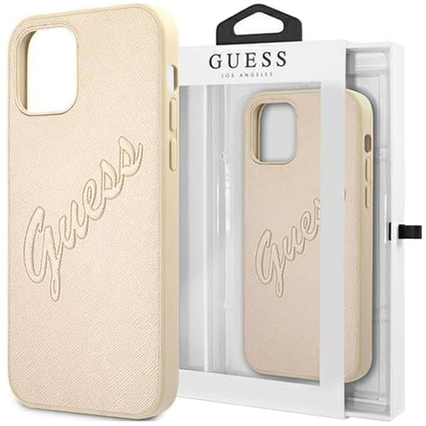 Guess GUHCP12MRSAVSLG iPhone 12/12 Pro 6.1 gull/gull hardt deksel Saffiano Vintage Script